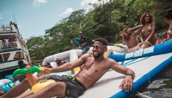 Sliding on water park.